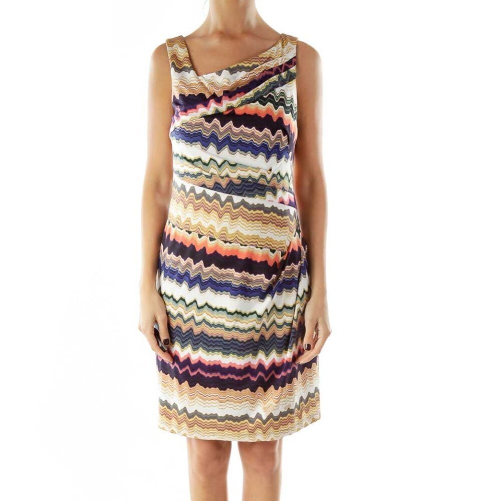 Vince Camuto Green Blue Gold Print Sleeveless Work Dress